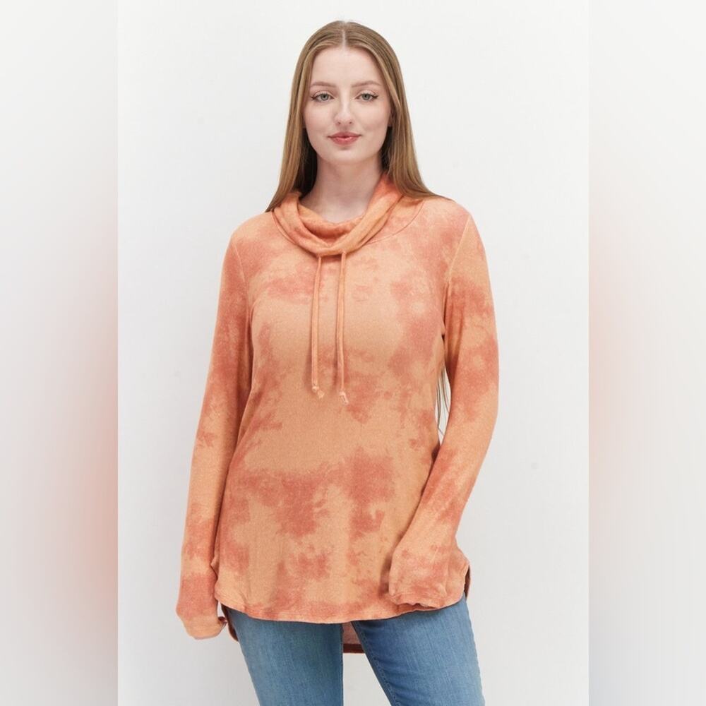 NWT Stitch Fix Market Spruce Cameron Cowl Neck Brushed Knit Top Coral Tie Dye XL